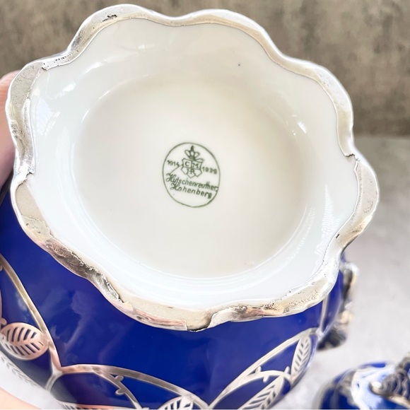 Vtg Hutschenreuther Hohenberg Germany Cobalt Blue Silver Overlay Tea Pot - Picture 8 of 10